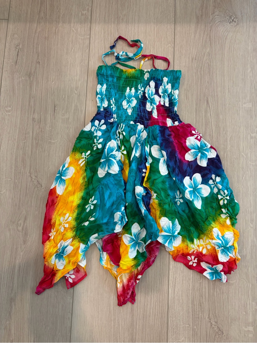 Girls Multicolor Floral Halter Hawaiian Dress